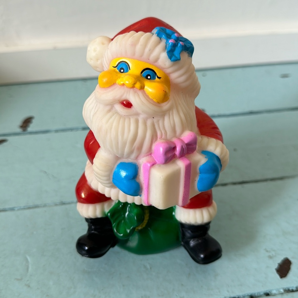 Vintage Christmas Santa Claus With Presents Rubber Squeaky Toy Holiday D…